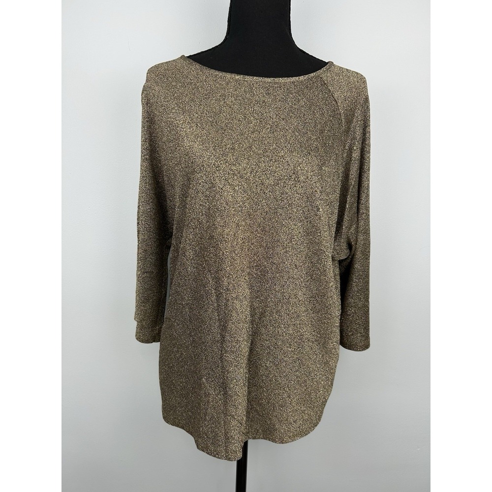 VTG NWT RETRO Shamask Gold Metallic Knit Dolman 3/4 Sleeve Boat Neck Blouse SZ 1